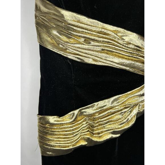 AJ Bari Black Gold Metallic Velvet Strapless Cocktail Party Dress 80s NWT - Picture 4 of 11